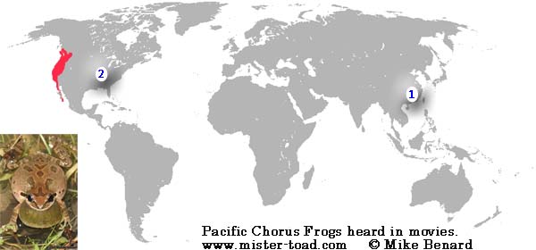 Map of Pacific Chorus Frogs heard in movies